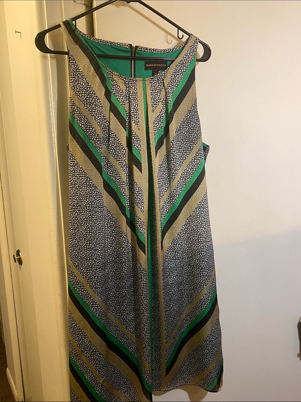 Dana Buchman Green, Black & Tan Chevron A-Line Dress-Skirt